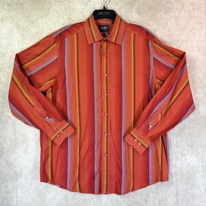Indigo Palms Tommy Bahama Shirt Men Large Orange Multi Stripe Button Boho Preppy